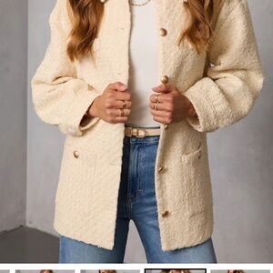 Vici Cream Bouclé Button-Front Blazer Jacket